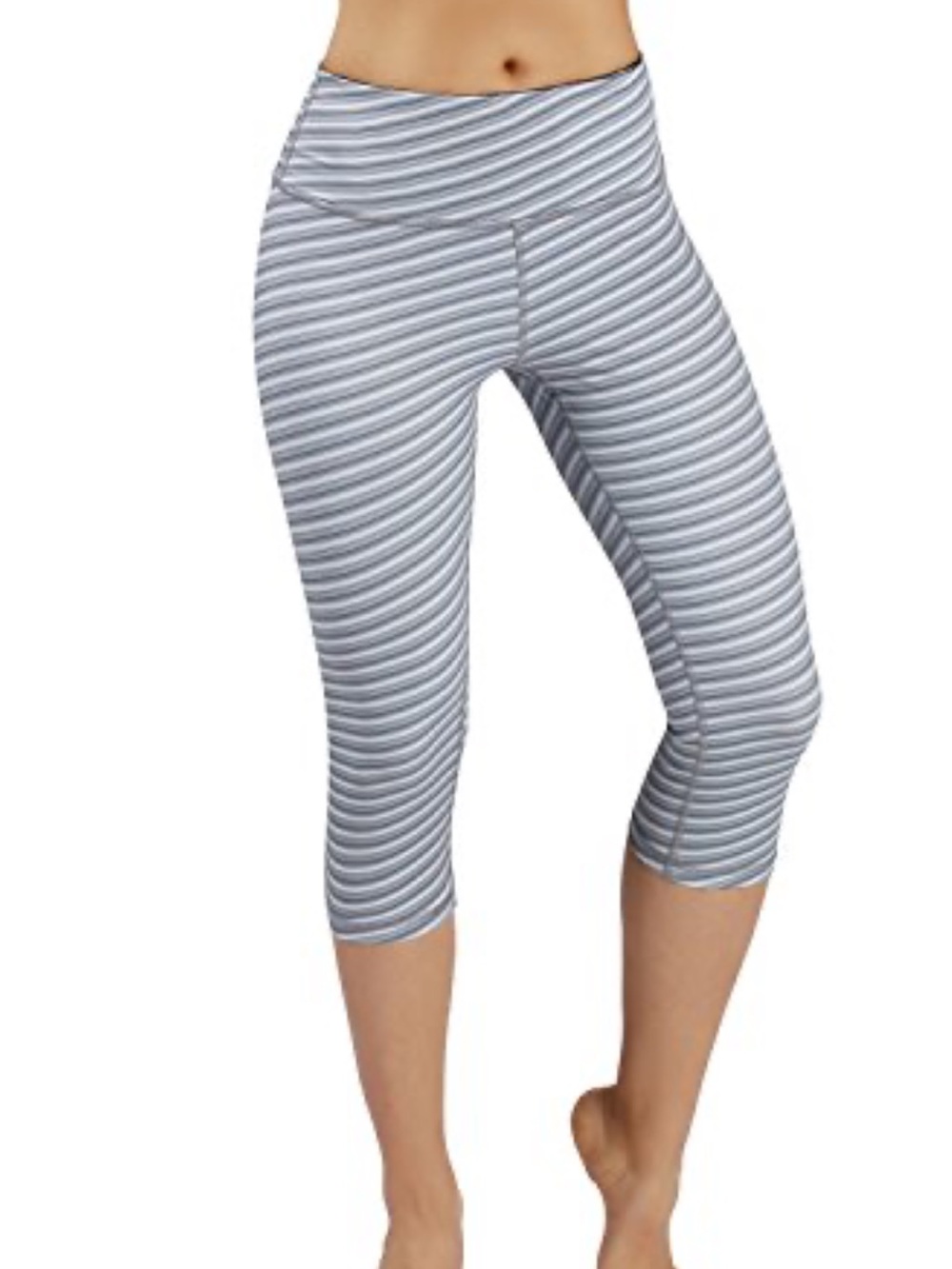 ODODOS High Rise Striped Cropped Leggings Workout Athletic Yoga Gray White